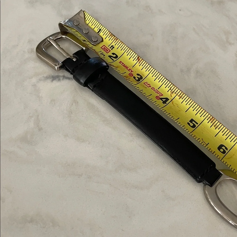 Amiee Lynn black leather belt silver tone oval links size M